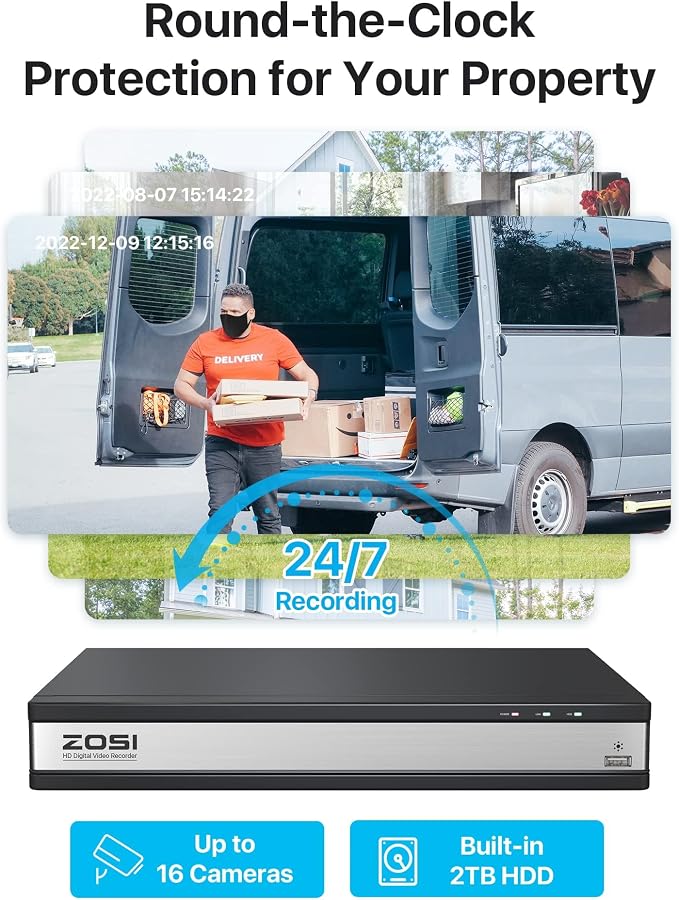ZOSI 16 Channel Security Camera System 1080p, 2MP H.265+ Hybrid 16CH DVR - Image 5