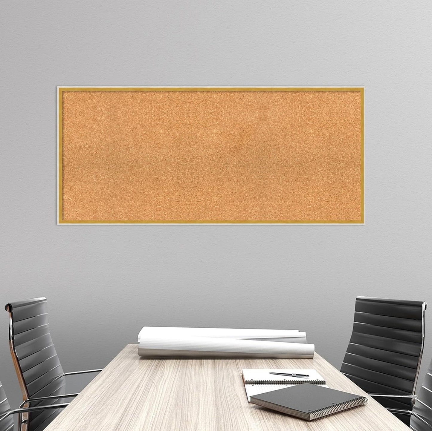 Amanti Art Natural Cork Board for Wall, 23x51 Vision Board with White Frame, Oversize Corkboard Office Decor for Home Organization, Modern Corkboard Pinboard to Display Items for Home Organization in
