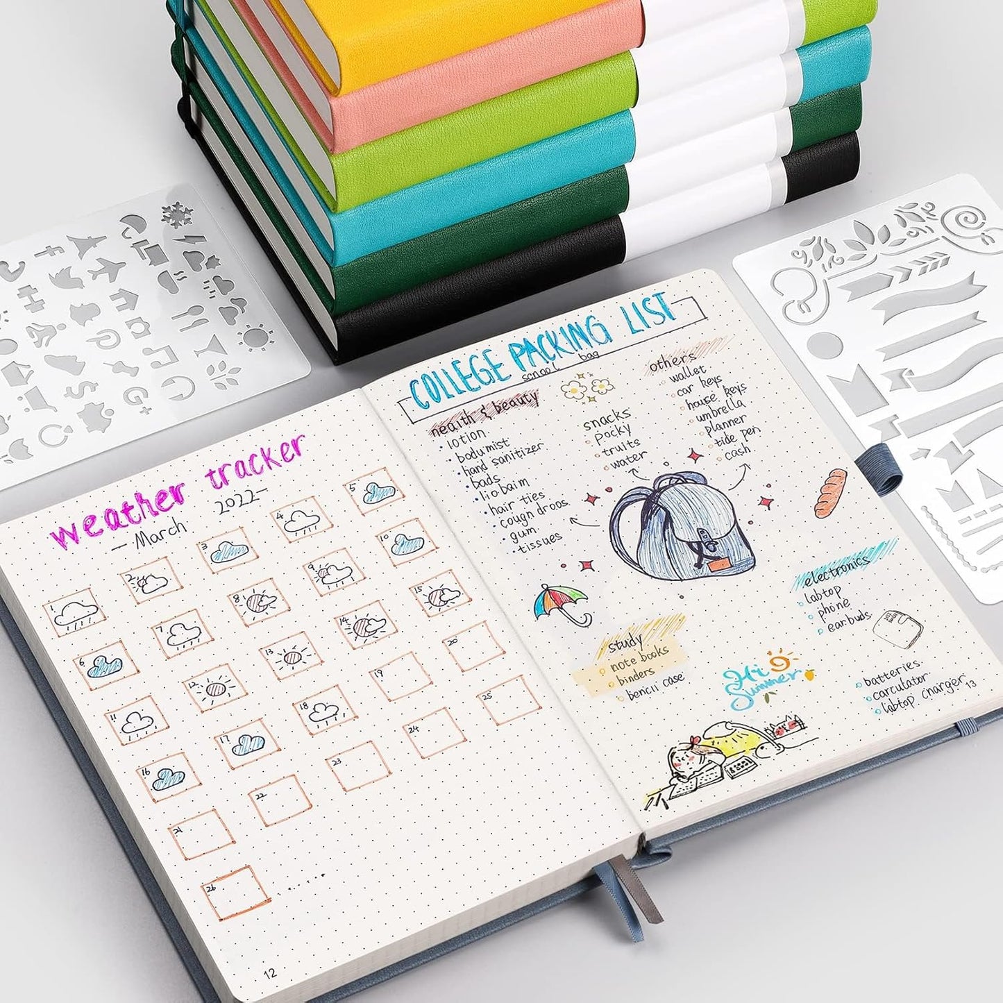 AHGXG Bullet Dotted Journal - 320 Numbered Pages Dot Grid Notebook A5 Thick Journal, 100gsm Thick Dotted Paper, Leather Hardcover,Inner Pocket, 5.75'' × 8.38'' - Cyan