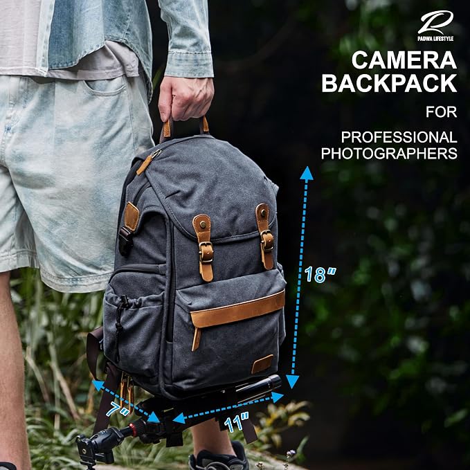 Padwa Lifestyle Black Canvas Camera Backpack - Image 6