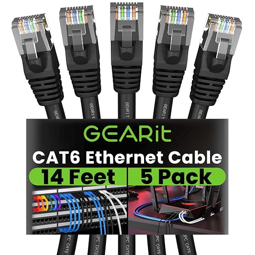 GEARit Cat 6 Ethernet Patch Cable 14 ft Black Cat6 Patch Cables 14ft by GEARit