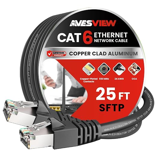 CAT 6 Shielded Ethernet Cable 25 FT, Indoor High-Speed 10Gbps Snagless Shielded by AvesView