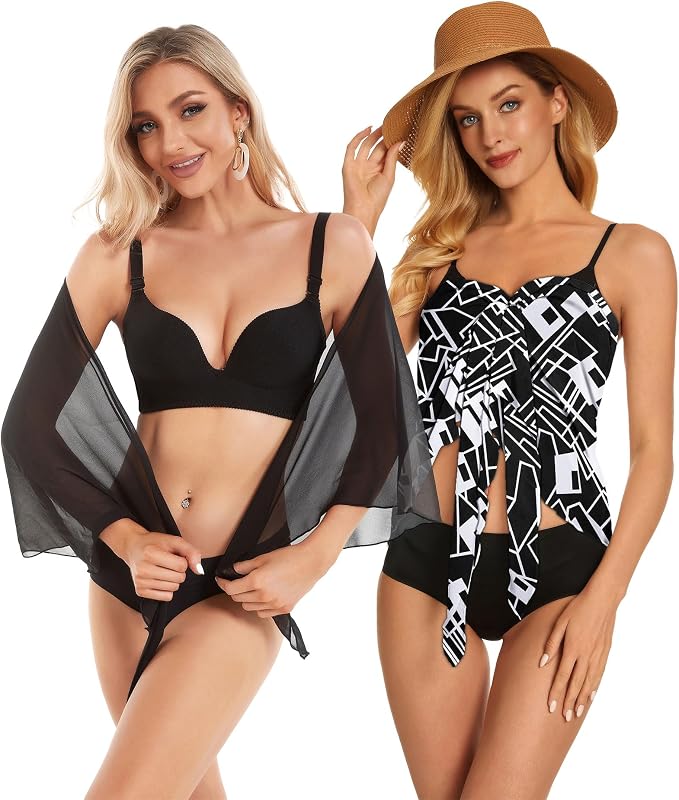 CHICGAL 2 Pieces Women Beach Sarong Bathing Suit Wrap Skirt Sheer Bikini - Image 6