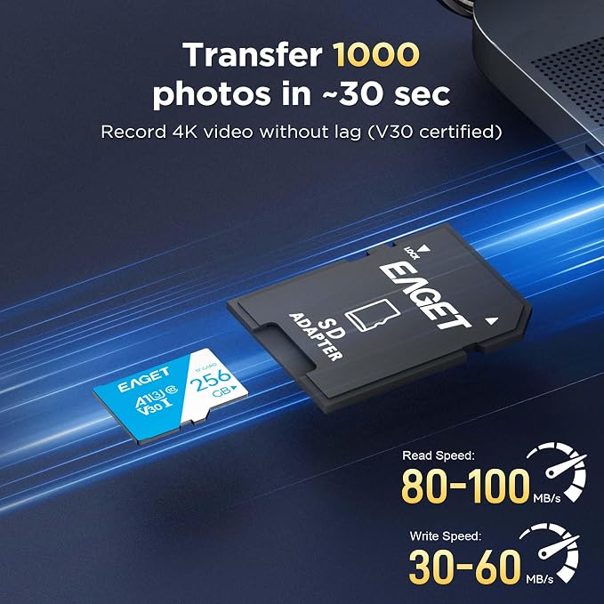 EAGET 1-Pack 256GB TF Memory Card Up to 100MB/s Read 70MB/s Write - Image 3