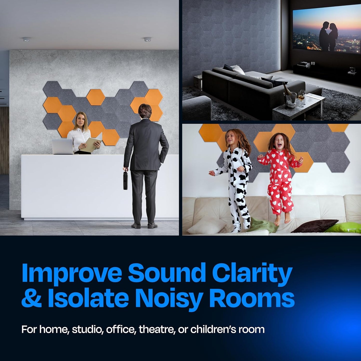 Acoustic Panels 12-Pack - 12"X10.4"X0.4" Sound Panels - High Density Sound Dampening - Pebble Gray Hexagon