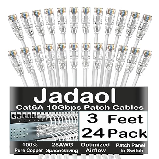 Jadaol UL Listed Patch Cables Cat 6a / Cat 6 3 ft 24-Pack, 10Gbps 550MHz Slim by Jadaol