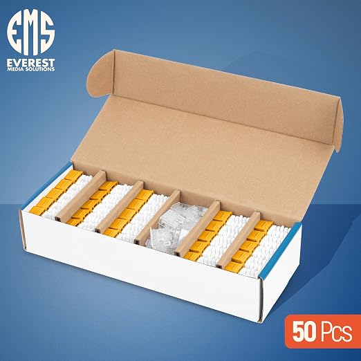 Everest 90° Angled RJ45 Cat6 Keystone Jacks 50-Pack in Yellow - Image 2