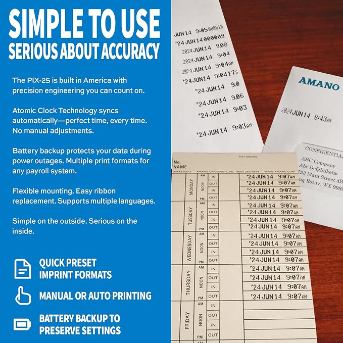 Amano PIX-25 Automatic Date & Time Stamp Machine, Digital Document Stamper - Image 3