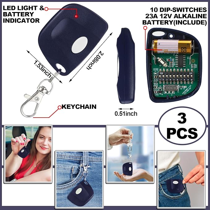 Kingdder 3 Pieces Gate Opener Remote Compatible - Image 2