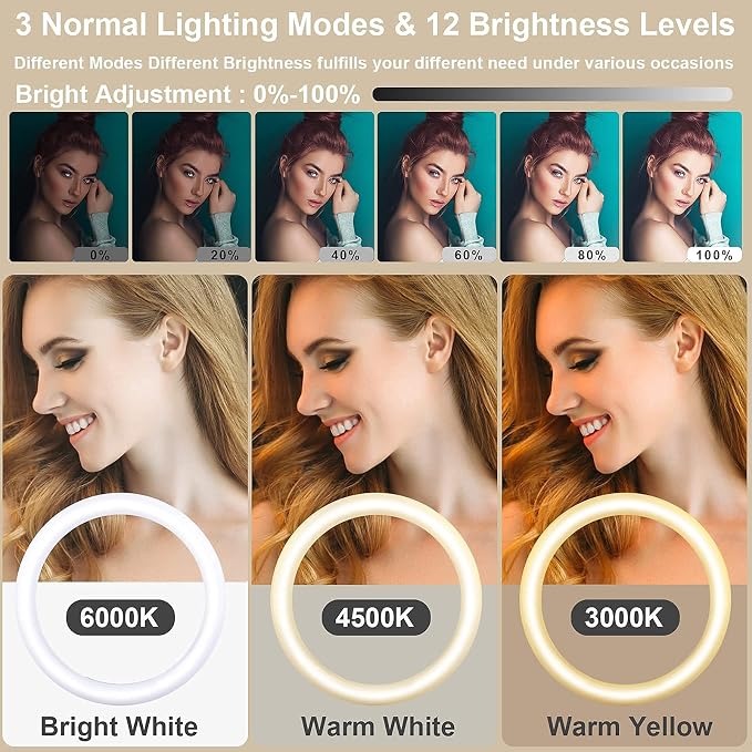 13" Selfie Ring Light with 76" Tripod Stand & 3 Phone Holder, LED Camera - Image 2