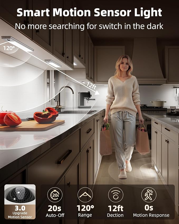 EZVALO 5-Pack Under Cabinet Lighting, 2400mAh Rechargeable Motion Sensor Light - Image 3