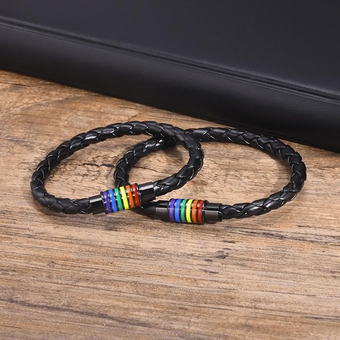 Nanafast Titanium Stainless Steel Rainbow LGBT Pride Bracelet Handmade Braided - Image 5