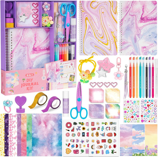 QIYVLOS 2 Pack DIY Journal Kit, Scrapbook Kit Toys for ages 8-13, Birthday Stationary Journaling Supplies Set Arts and Crafts Gifts for Teen Girls Ages 8 9 10 11 12 13 14 Year Old