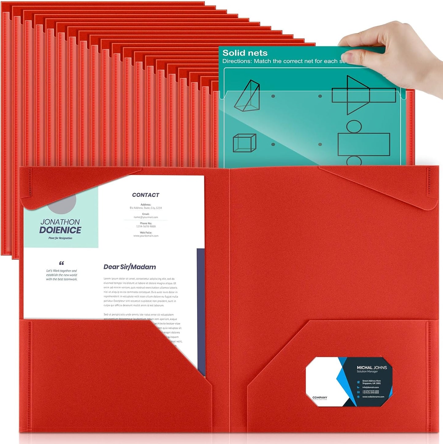 Henoyso 150 Pcs Plastic Folders with Clear Front Pockets Bulk Heavy Duty File Folders with 2 Pockets and Card Slot for Student Teacher Back to School Supplies Office Presentation (Red)