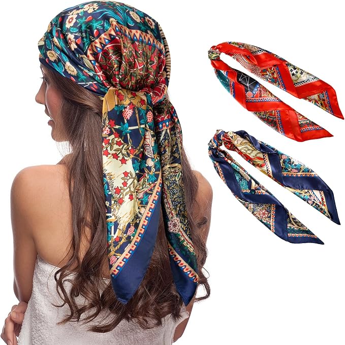 Senker Fashion 35" Head Scarf for Women, Pirate Costume Accessories Silk Red by SenkerFashion