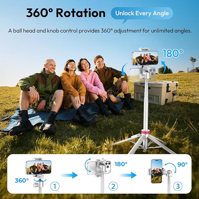 ULANZI MT-44B Phone Tripod, 360° Ball Head, Extendable Selfie Stick w Cold Shoe - Image 5
