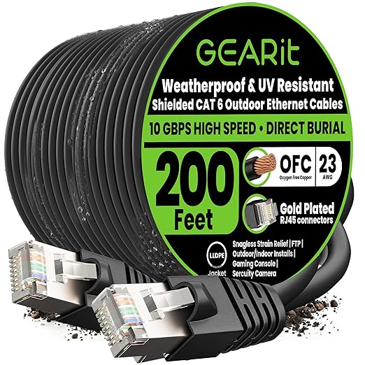 GEARit Cat6 Outdoor Ethernet Cable 23AWG Pure Copper, Waterproof, Direct Burial by GEARit
