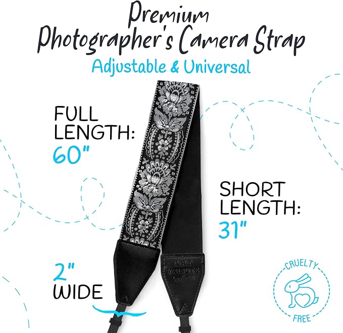 Art Tribute Camera Strap, Vintage Embroidered Neck Shoulder & Crossbody Camera - Image 5