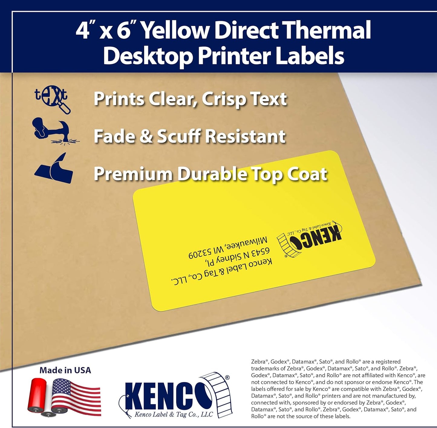 4" X 6" Direct Thermal Perforated Stickers Labels for Shipping Labels, Inventory, and Color Coding - Compatible with Zebra, Rollo, Godex and More (Yellow, Pallet)