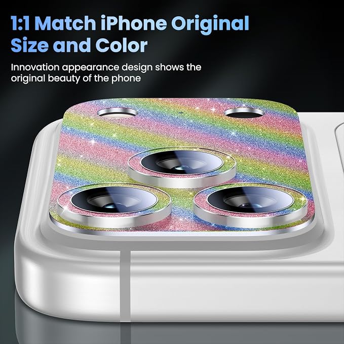 Uyiton for iPhone 17-Pro Camera-Lens Protector: Bling Metal Tempered Glass Rear - Image 5