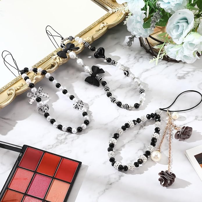 Ecally 3 Pcs Phone Charms Strap Camera Charm Strap Pearl Beaded Butterfly Bow - Image 4