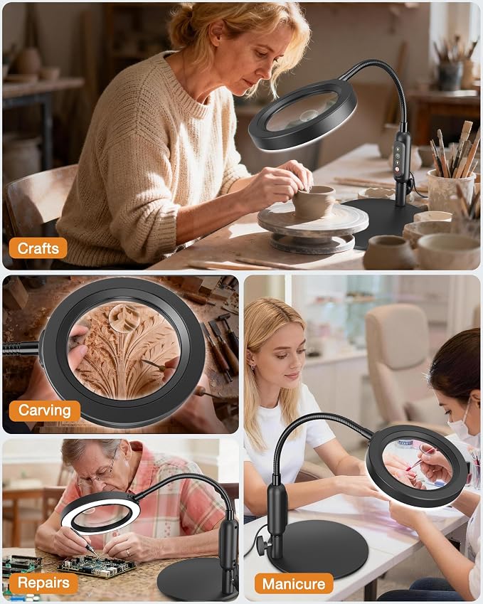 30X 10X Magnifying Glass with Light and Stand, 5 Color Modes Stepless Dimmable - Image 8