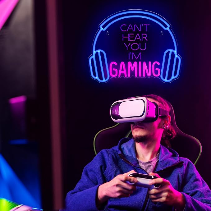 Kavaas Gaming Neon Sign, Can't Hear You I'm Gaming Headset LED Sign - Image 6
