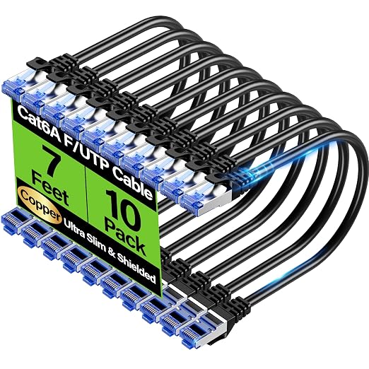 Cat6A Ethernet Cable Shielded 10Gbps 7 ft, Slim Shielded Ethernet Cable Cat 6 by Unknown
