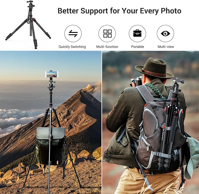 SmallRig Camera Tripod, 360°Ball Head Detachable, Payload 33lb, Adjustable - Image 7