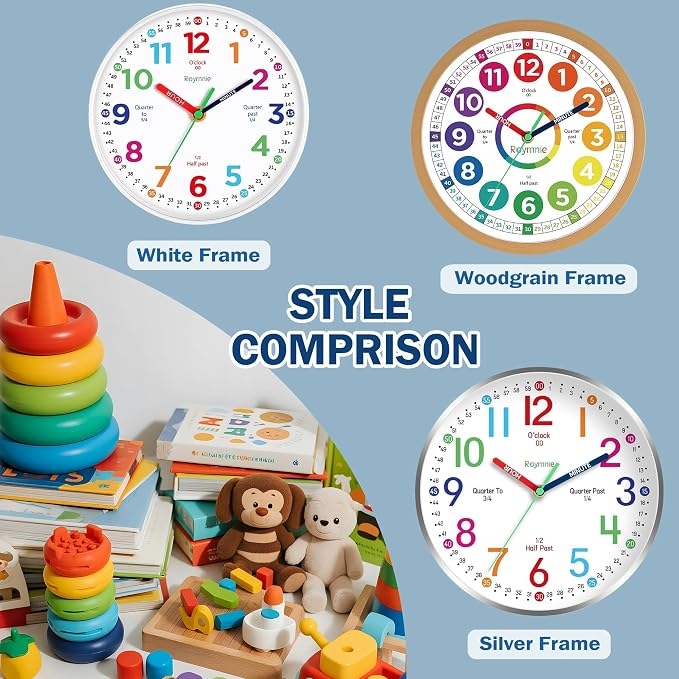 Roymnie Wall Clock 10 Inch for Kids Learning Kids Teaching Clock Analog Silent - Image 5