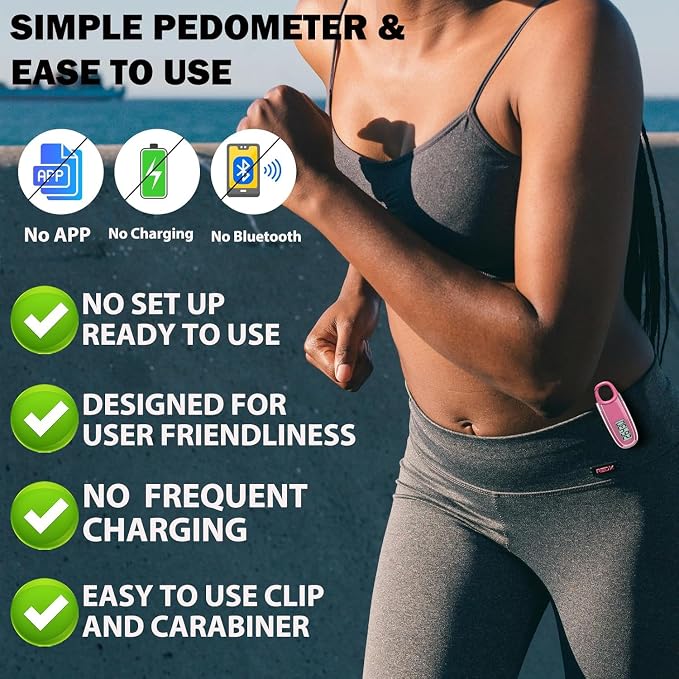 3D Pedometer for Walking with Removable Clip and Carabiner Simple Step Counter - Image 6