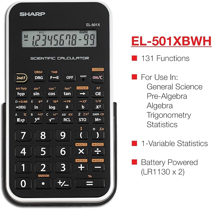 Sharp EL501X2BWH Engineering/Scientific Calculator - Image 2
