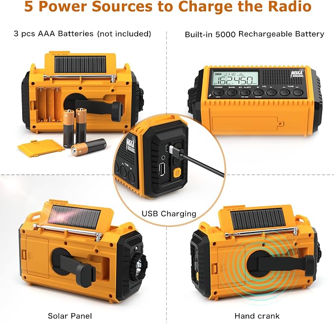 Eoxsmile NOAA Emergency Weather Radio - 5000mAh Solar/Hand Crank/Battery - Image 4