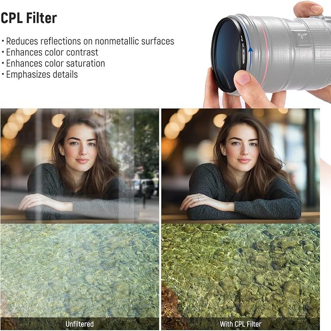 NEEWER 67mm UV/CPL/ND Lens Filter Kit, UV Protection + Circular Polarizing + - Image 6