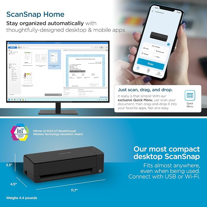 ScanSnap iX1300 Deluxe Compact Wireless or USB Double-Sided Color Document - Image 4