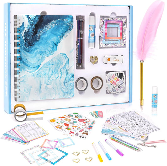 VERTOY DIY Journal Kit for Girls - Ideas Birthday Gifts and Toys Age 8 9 10 11 12 13+ Years Old, Kids Scrapbook Journaling Kit for Writing Diary Supplies Set, Teen Girls Trendy Stuff