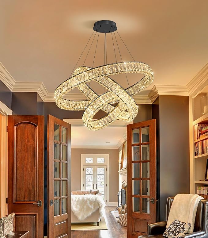 HAIXIANG Modern Glam Chandelier Crystal LED Remote Rings Chandelier Adjustable - Image 8