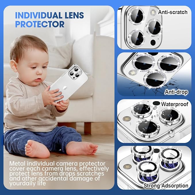 for iPhone 15 Pro/iPhone 15 Pro Max Camera Lens Protector Bling Individual - Image 3