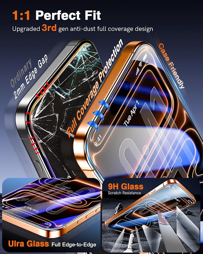 LK 2 Pack for iPhone 17 Pro Max Screen Protector Tempered Glass, Military Grade - Image 5
