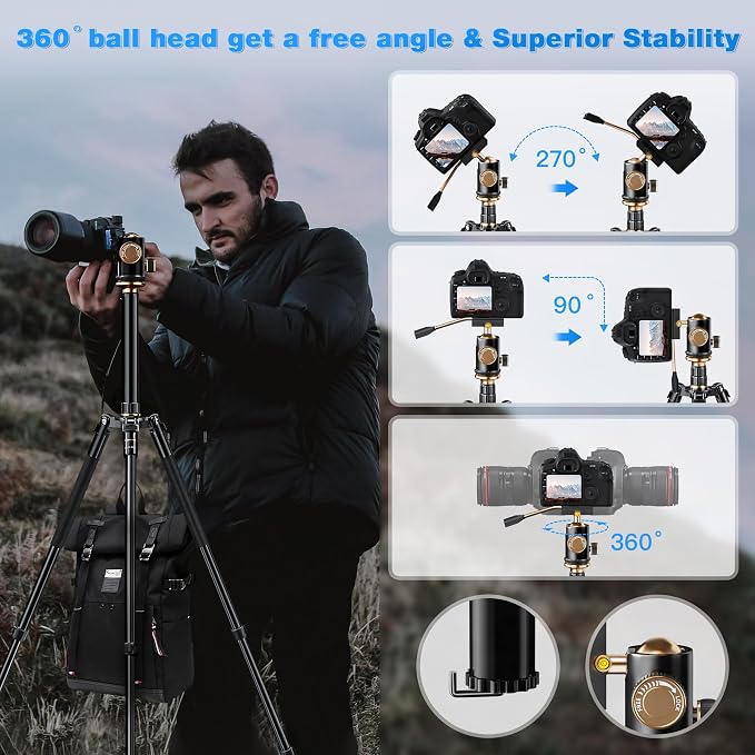 YoTilon Tripod for camera 77.2'', Aluminum Camera Tripod & Monopod - Image 4