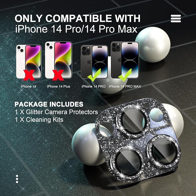 Choiche for iPhone 14 Pro/iPhone 14 Pro Max Camera Lens Protector, Bling Camera - Image 2