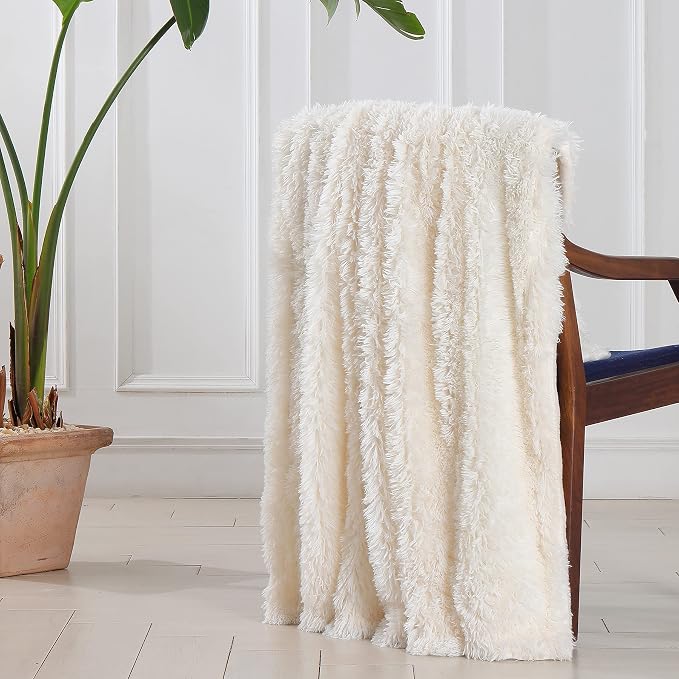 Tuddrom Decorative Extra Soft Fuzzy Faux Fur Throw Blanket 50" x 60", Solid - Image 5