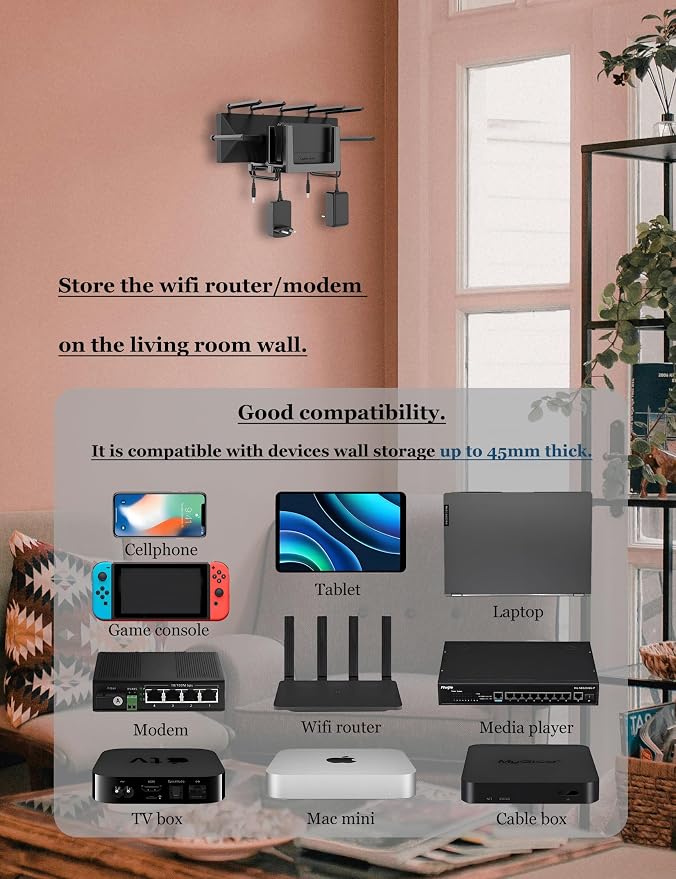 Wall Mount Shelf for WiFi Router, TV Box, Universal Cable Box Shelf Compatible - Image 5