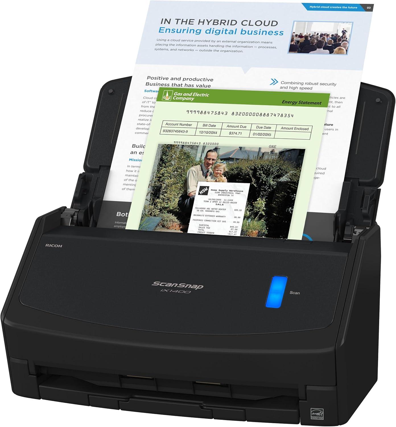 ScanSnap iX1400 High-Speed Simple One-Touch Button Color Document, Photo & Receipt Scanner with Auto Document Feeder for Mac or PC, Black