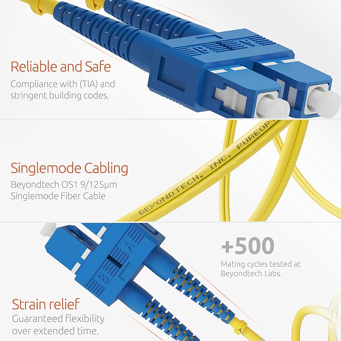 BEYONDTECH 3m SC to SC Fiber Patch Cable – UPC Single-Mode Duplex Fiber Optic - Image 3