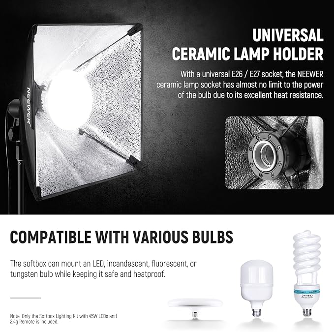NEEWER 2Pcs 24"x24" 900W Equivalent Softbox Lighting Kit - Image 7