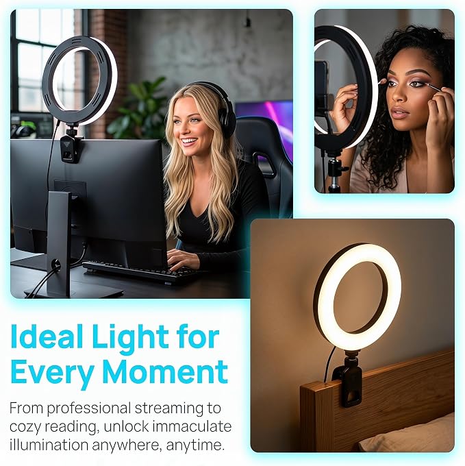 6" Ring Light with Desk Tripod Stand and Clip | Video Conference Lighting - Image 3