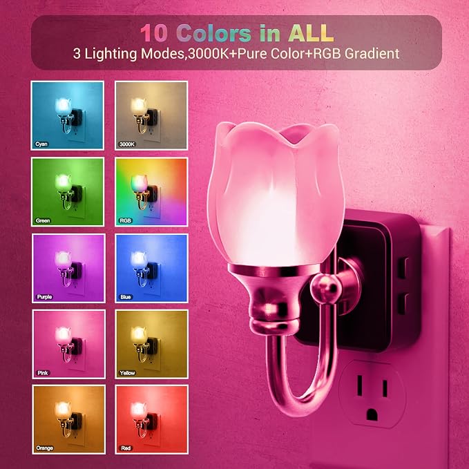 JandCase Night Light, Night Lights Plug into Wall, Glass Tulip LED Nightlight - Image 3