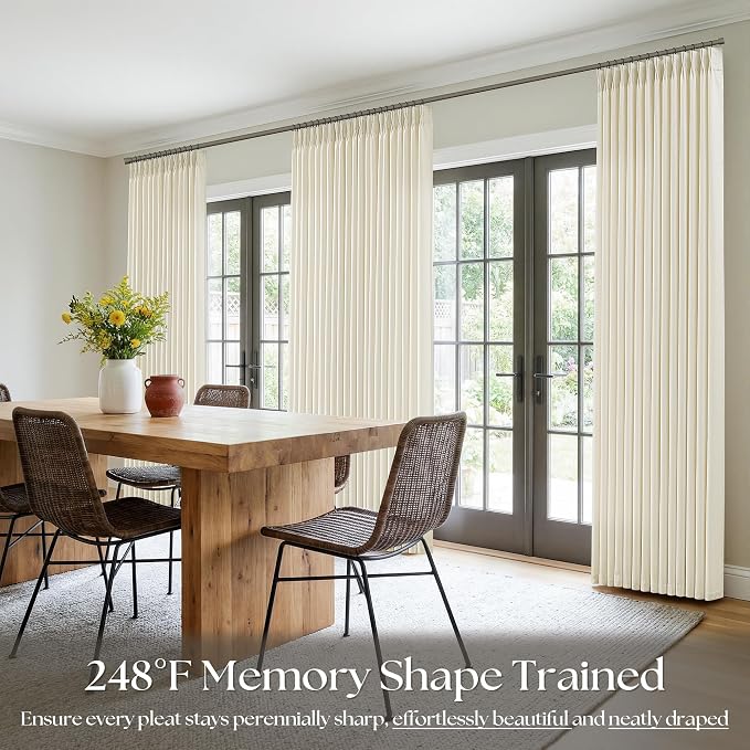 Cream Beige Pinch Pleated Linen Curtains 112 Inch 4 Panels Set - Image 7