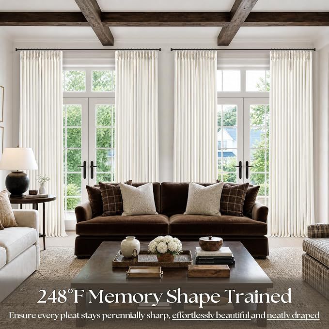 Pinch Pleated Linen Curtains 98 Inches Long 4 Panels Set Ivory Cream Memory - Image 7